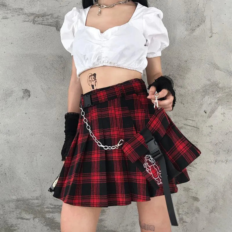 Irregular Plaid Mini Skirt With Small Pocket