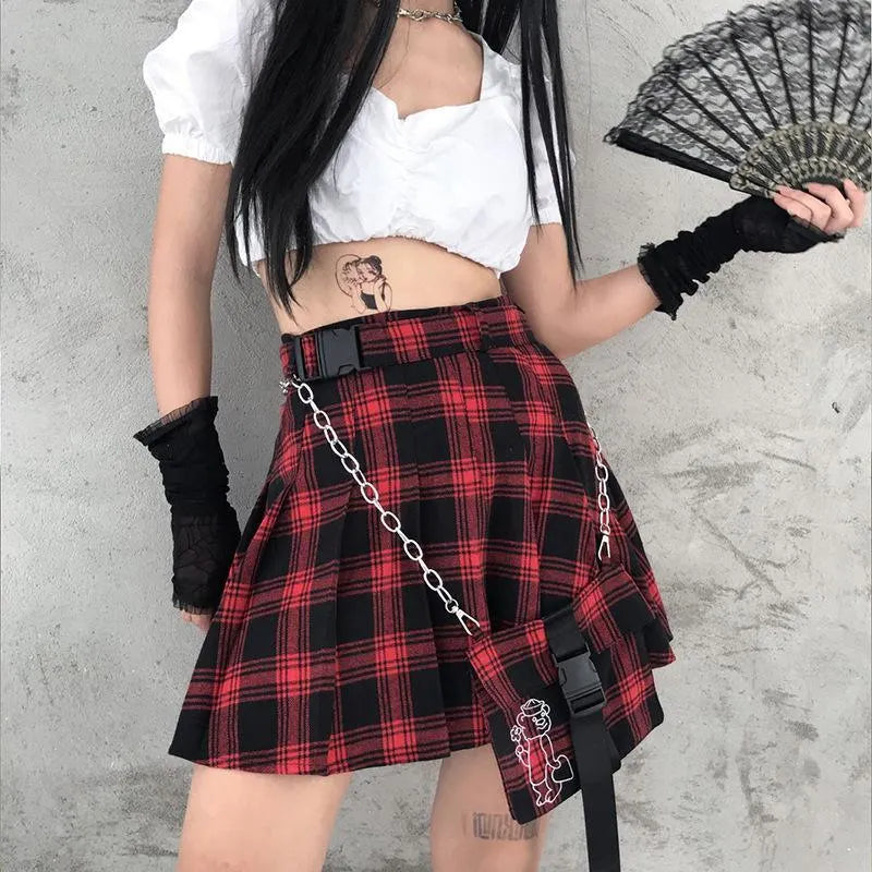 Irregular Plaid Mini Skirt With Small Pocket