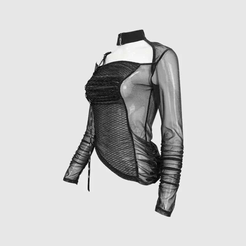 Transparent Mesh Patchwork T-Shirt