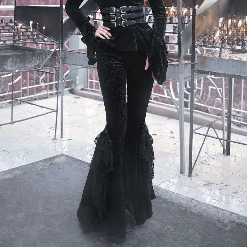 Dark Trendy Victorian Embossed Bell Pants