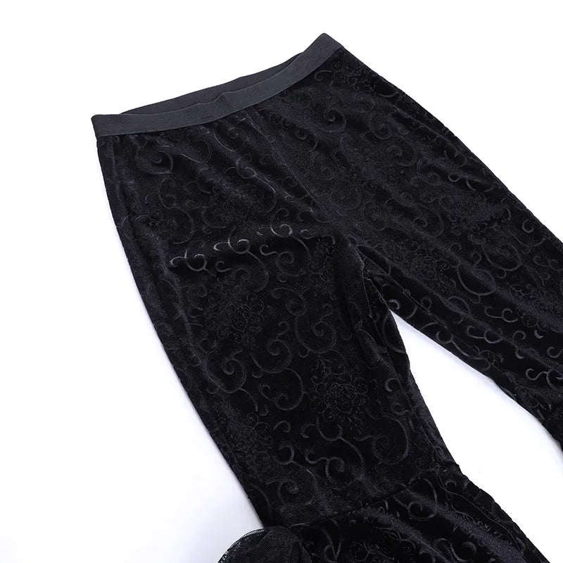 Dark Trendy Victorian Embossed Bell Pants