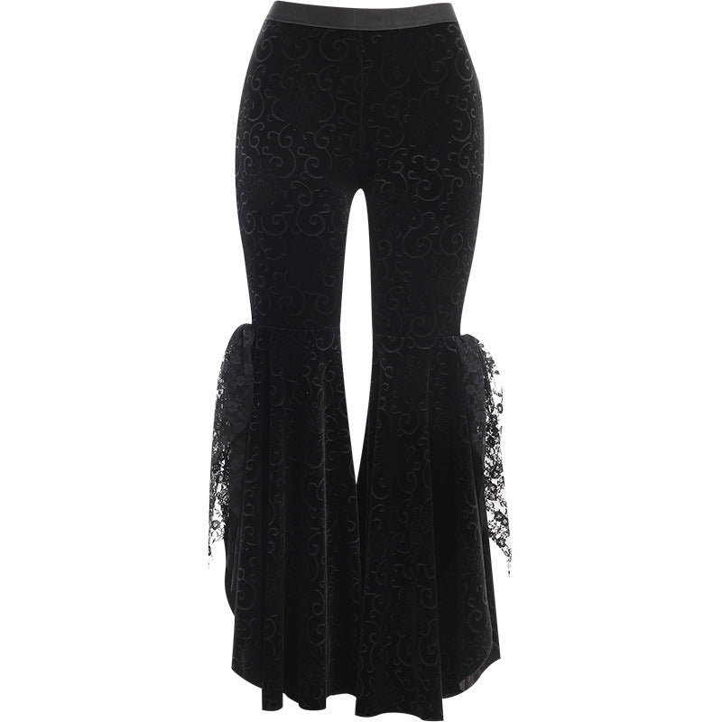 Dark Trendy Victorian Embossed Bell Pants