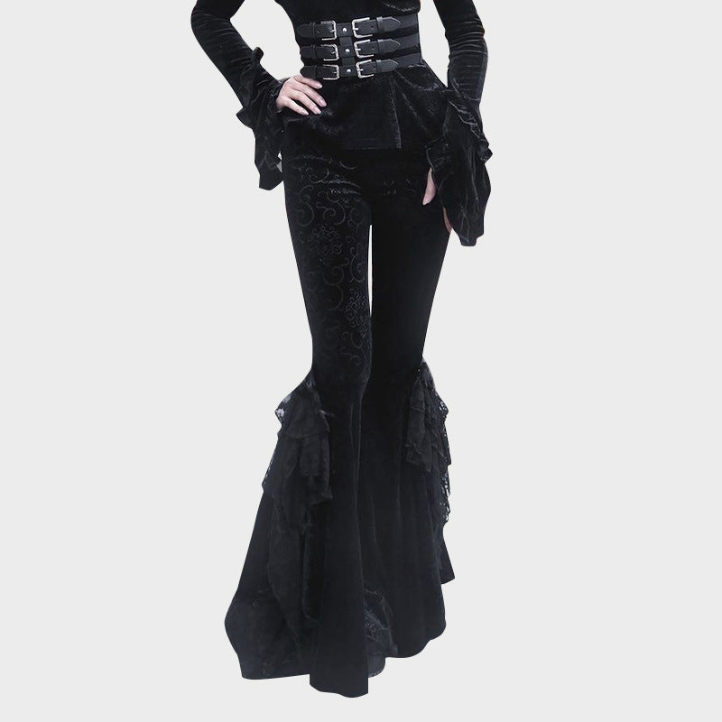 Dark Trendy Victorian Embossed Bell Pants