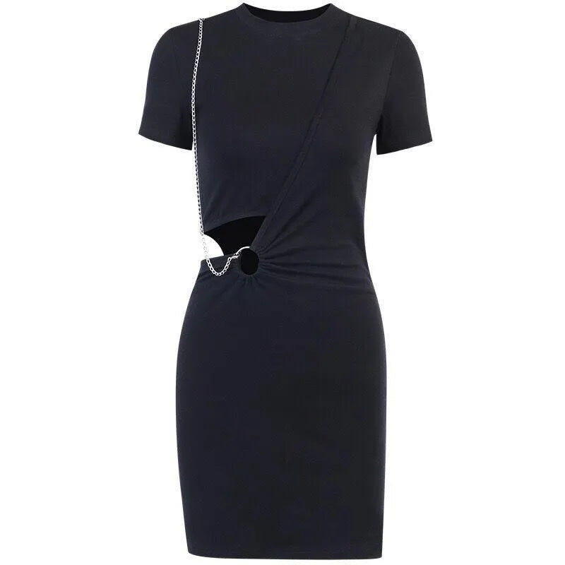 Versatile Chain O-ring Waist Cut Out Dress
