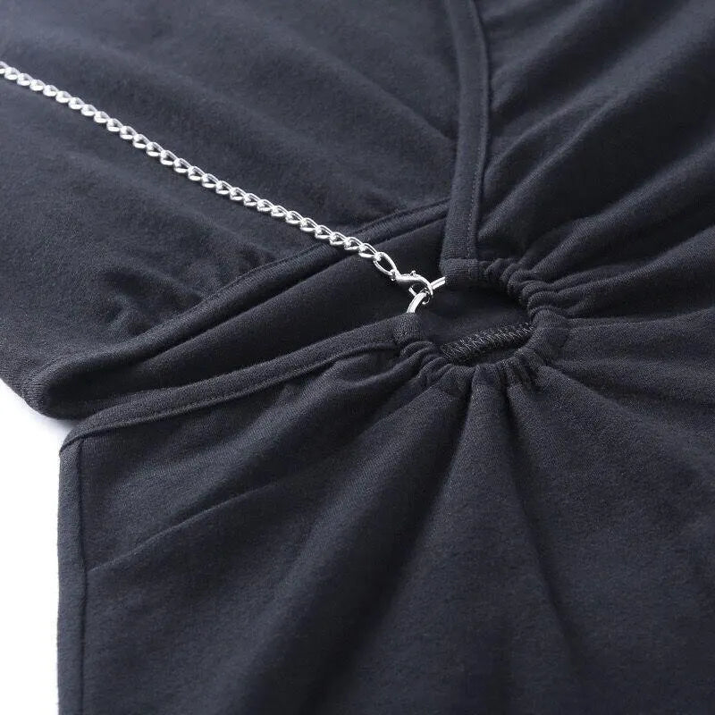 Versatile Chain O-ring Waist Cut Out Dress