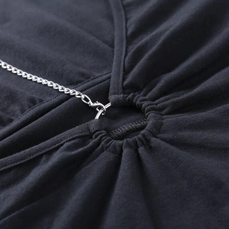 Versatile Chain O-ring Waist Cut Out Dress