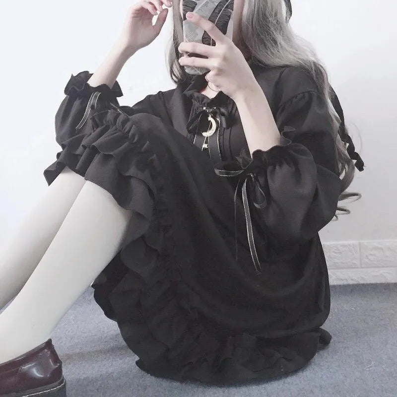 Black Bow-Knot Flounced Dress