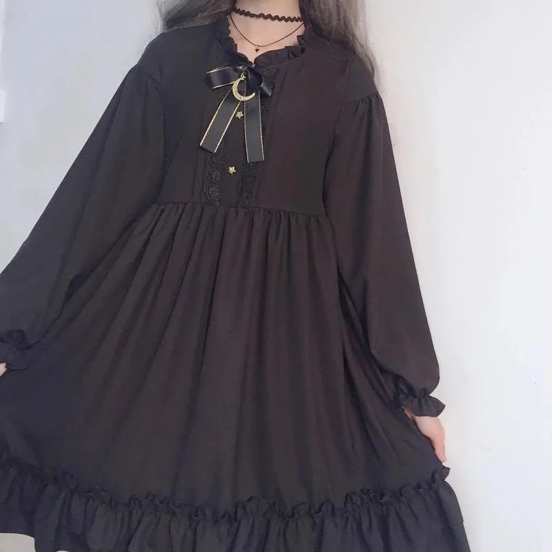 Black Bow-Knot Flounced Dress