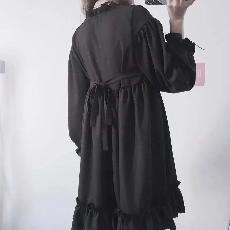 Black Bow-Knot Flounced Dress