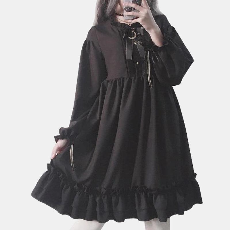 Black Bow-Knot Flounced Dress