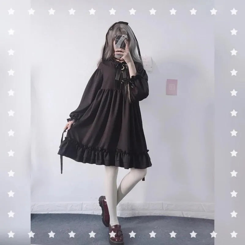 Black Bow-Knot Flounced Dress