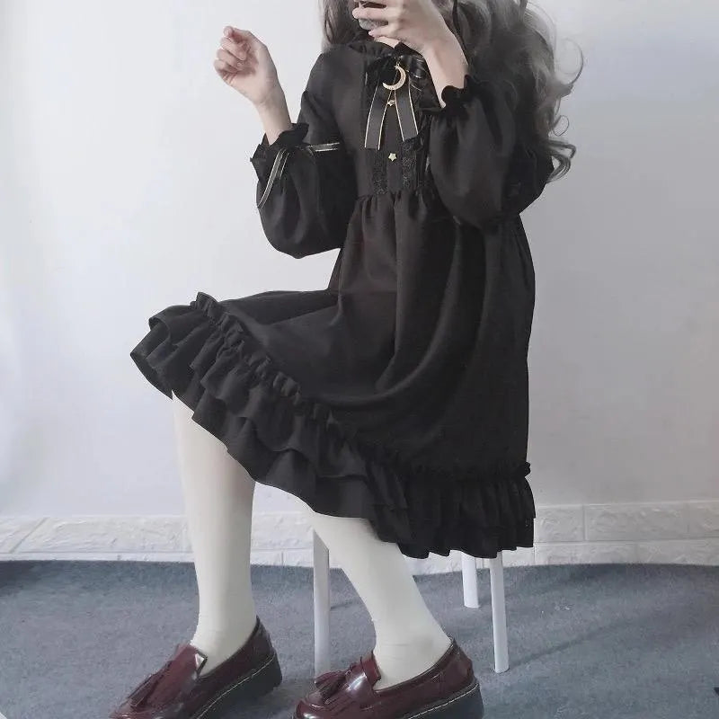 Black Bow-Knot Flounced Dress