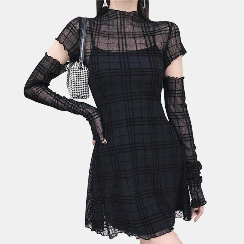 Elastic Flocked Plaid Dress