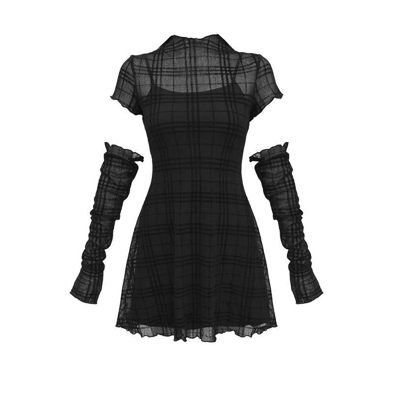Elastic Flocked Plaid Dress