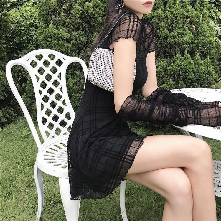 Elastic Flocked Plaid Dress