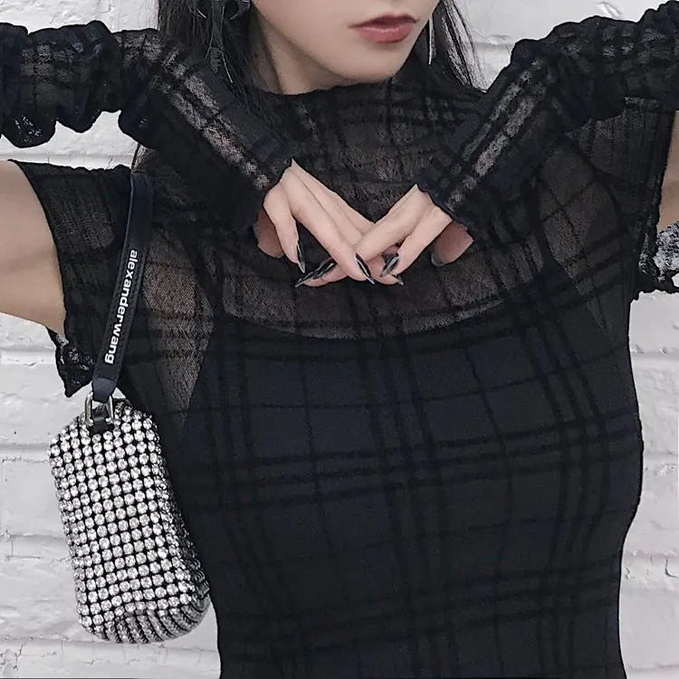 Elastic Flocked Plaid Dress