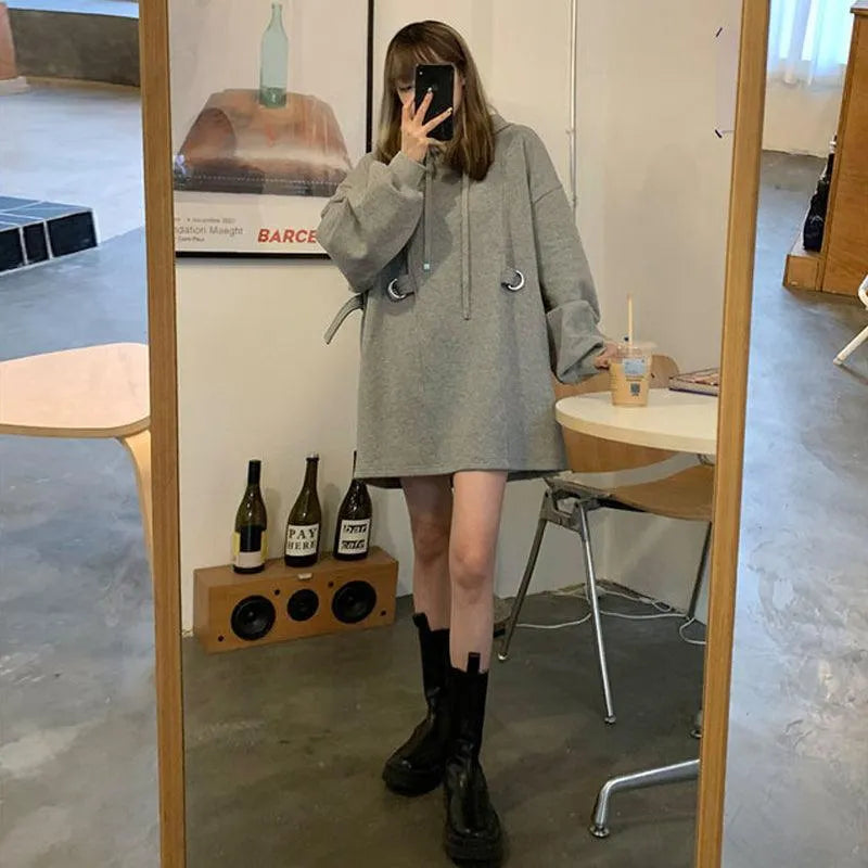 Ribbons Circle Belt Hoodie Dress