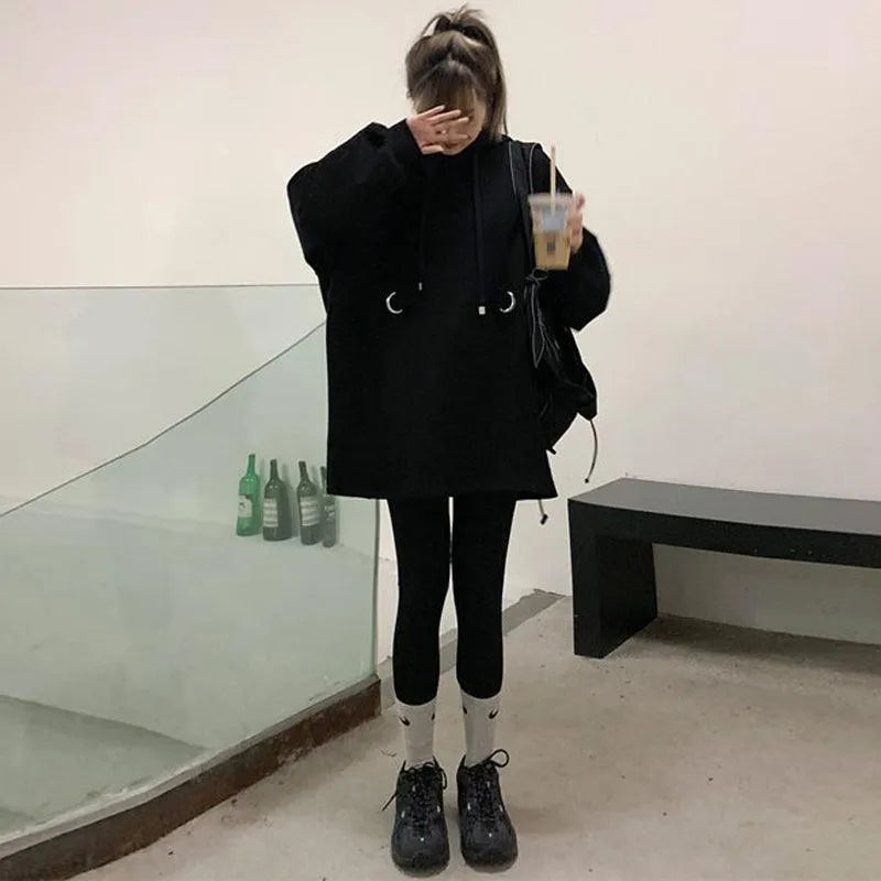 Ribbons Circle Belt Hoodie Dress