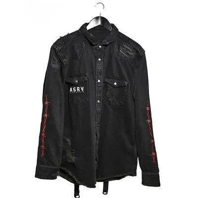 Harajuku Horns Skull Print Denim Jacket