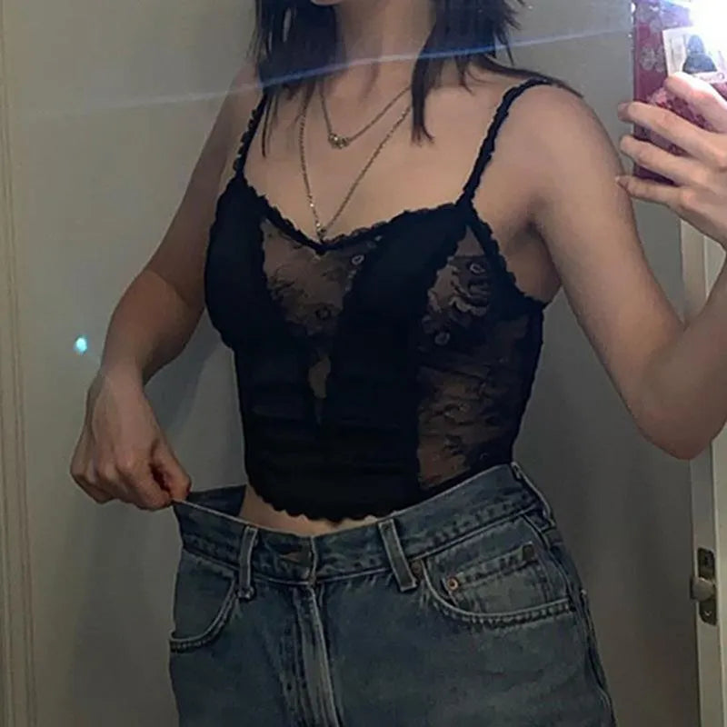 Lace Mesh V-neck Top