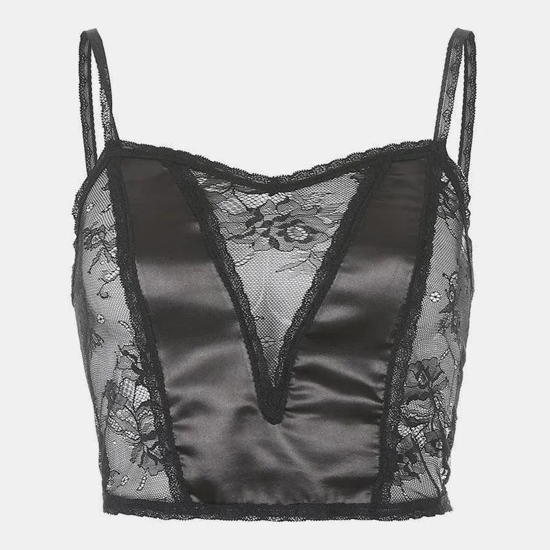 Lace Mesh V-neck Top