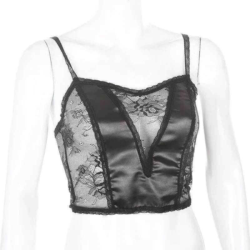 Lace Mesh V-neck Top