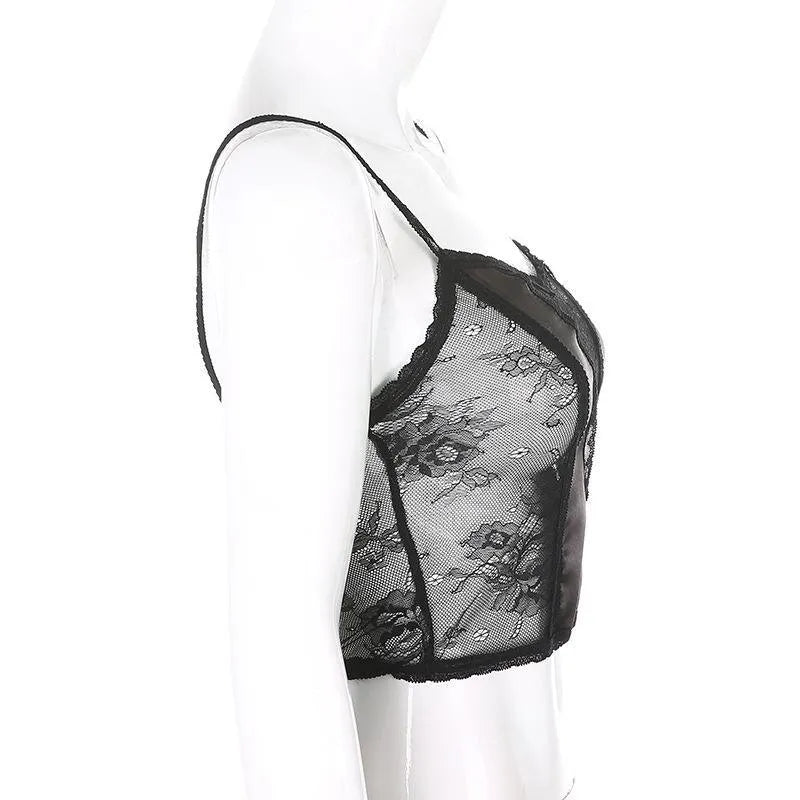 Lace Mesh V-neck Top