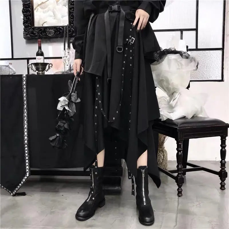 Irregular Long Skirt with Buckles