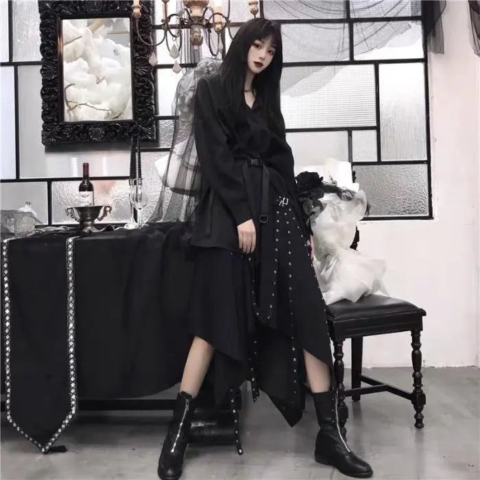 Irregular Long Skirt with Buckles