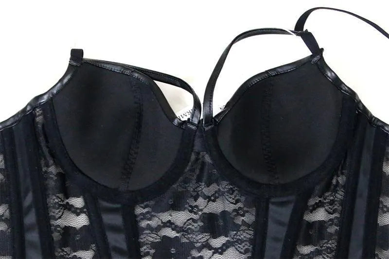 Faux Leather Lace Corset Bustier Top