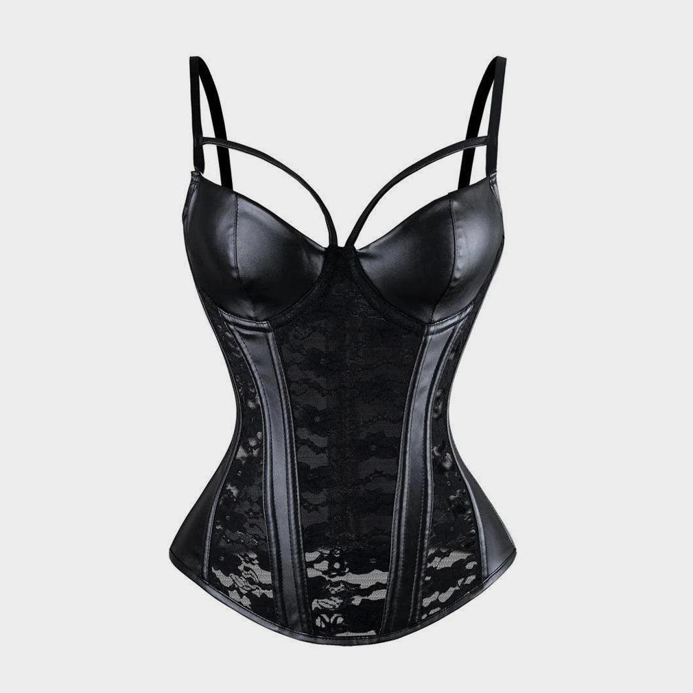 Faux Leather Lace Corset Bustier Top