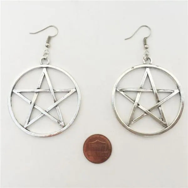 Wiccan Large Pentacle Pentagram Earrings