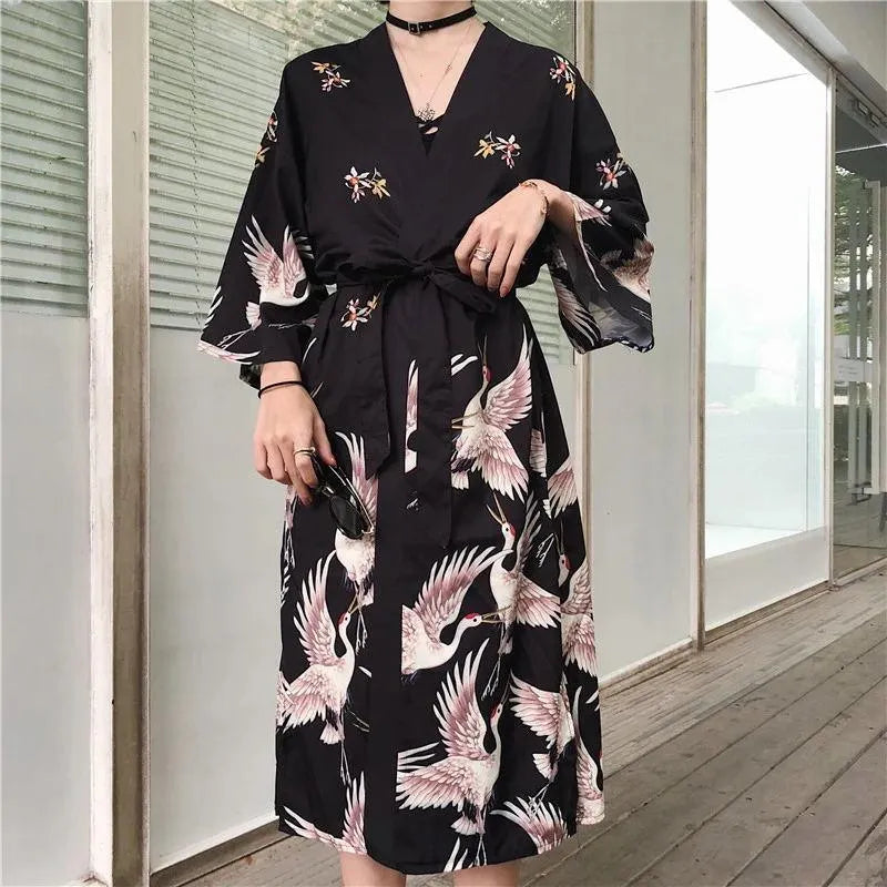 Kimono Crane Long Cardigan