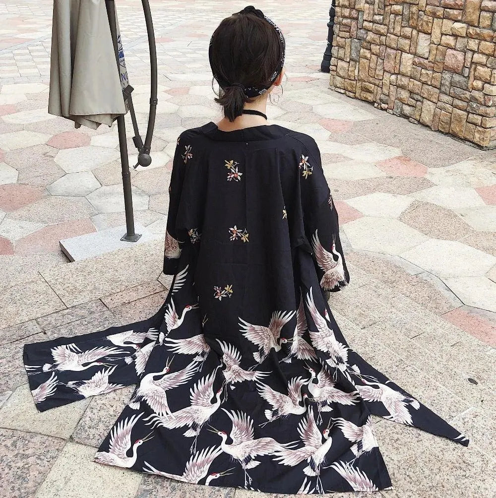 Kimono Crane Long Cardigan