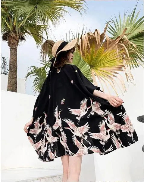 Kimono Crane Long Cardigan