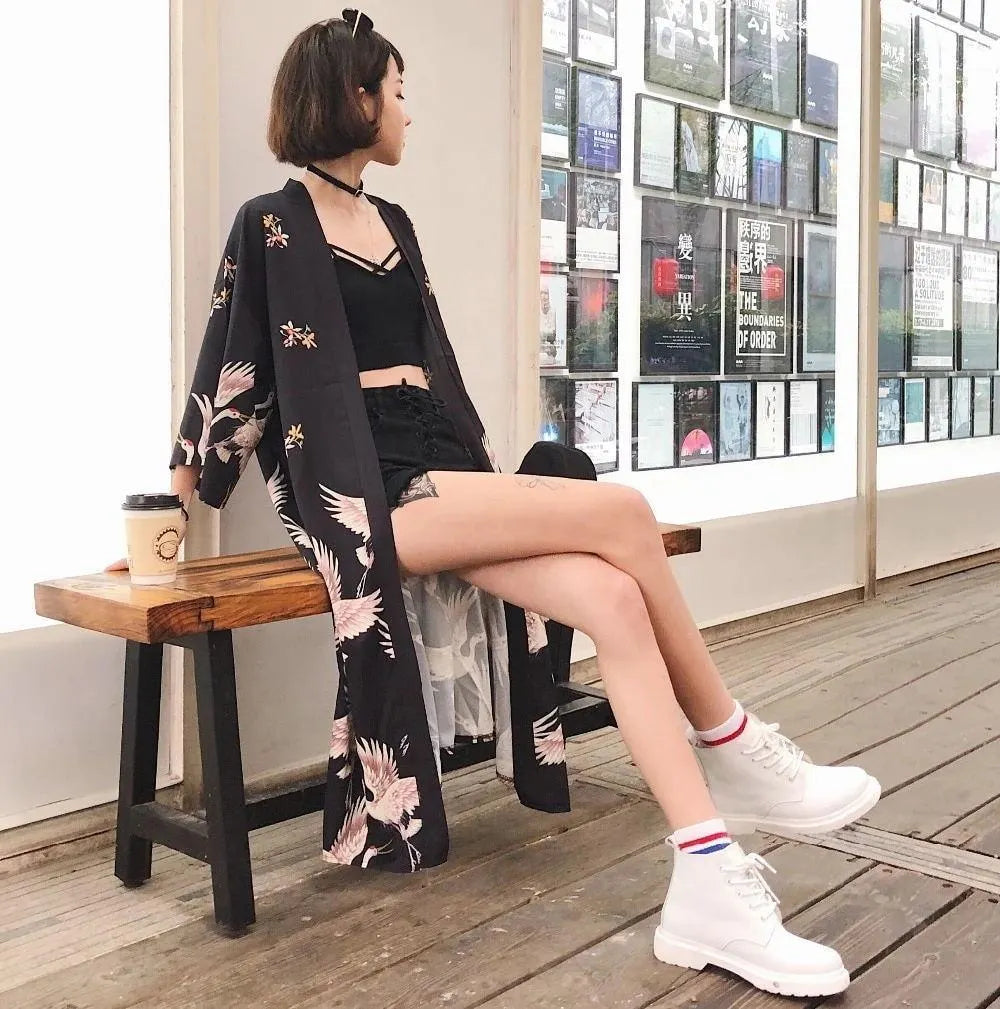 Kimono Crane Long Cardigan