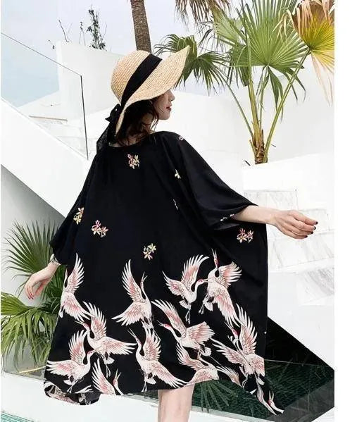 Kimono Crane Long Cardigan