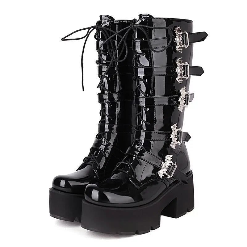 Bat Wings Buckles Strap Platform Boots