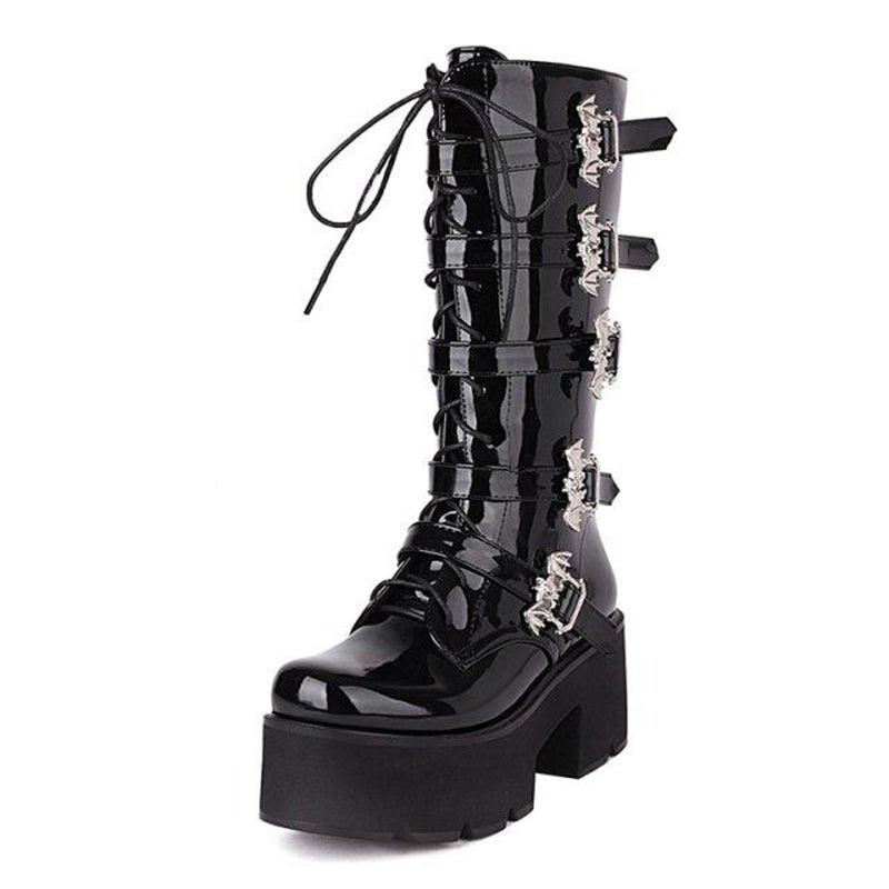 Bat Wings Buckles Strap Platform Boots
