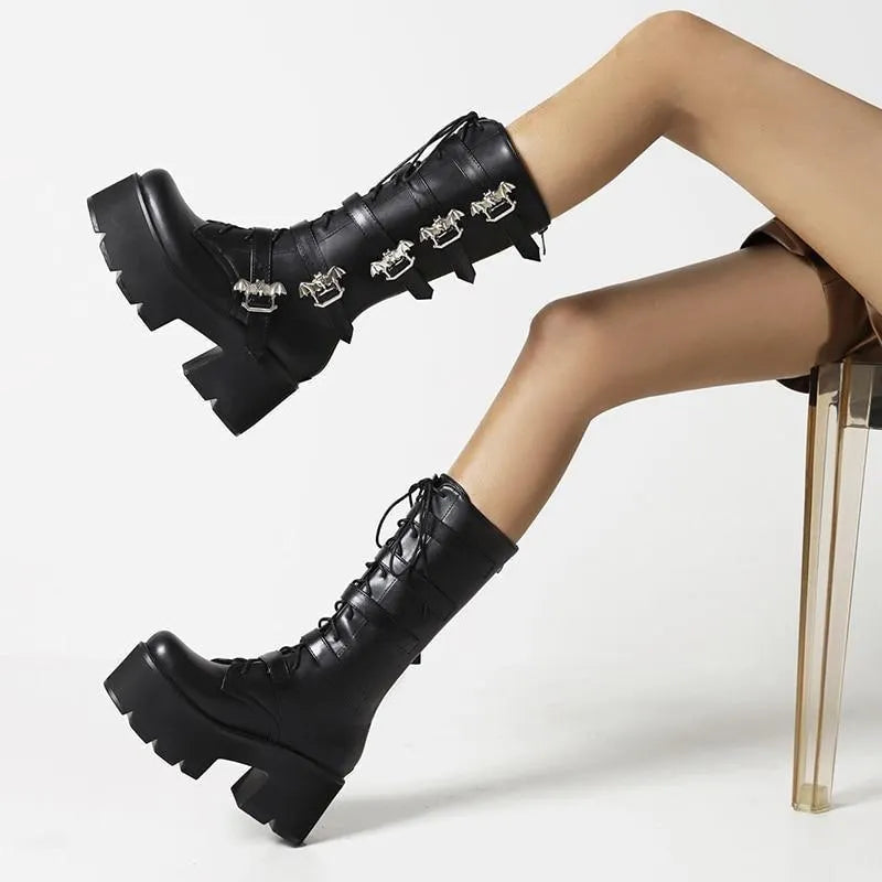 Bat Wings Buckles Strap Platform Boots
