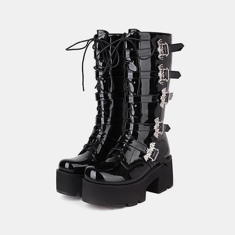Bat Wings Buckles Strap Platform Boots