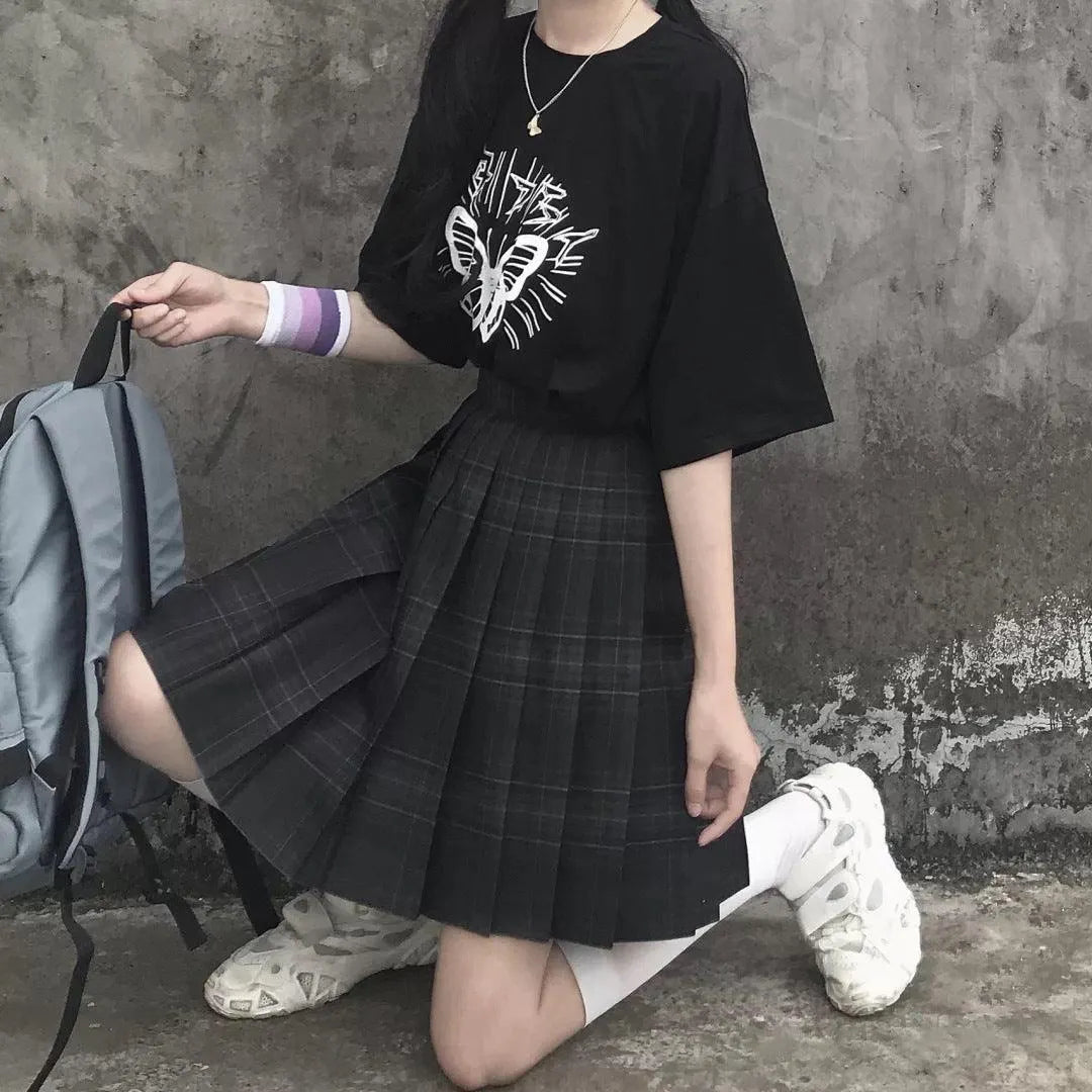 Gray Check Pleated Skirt