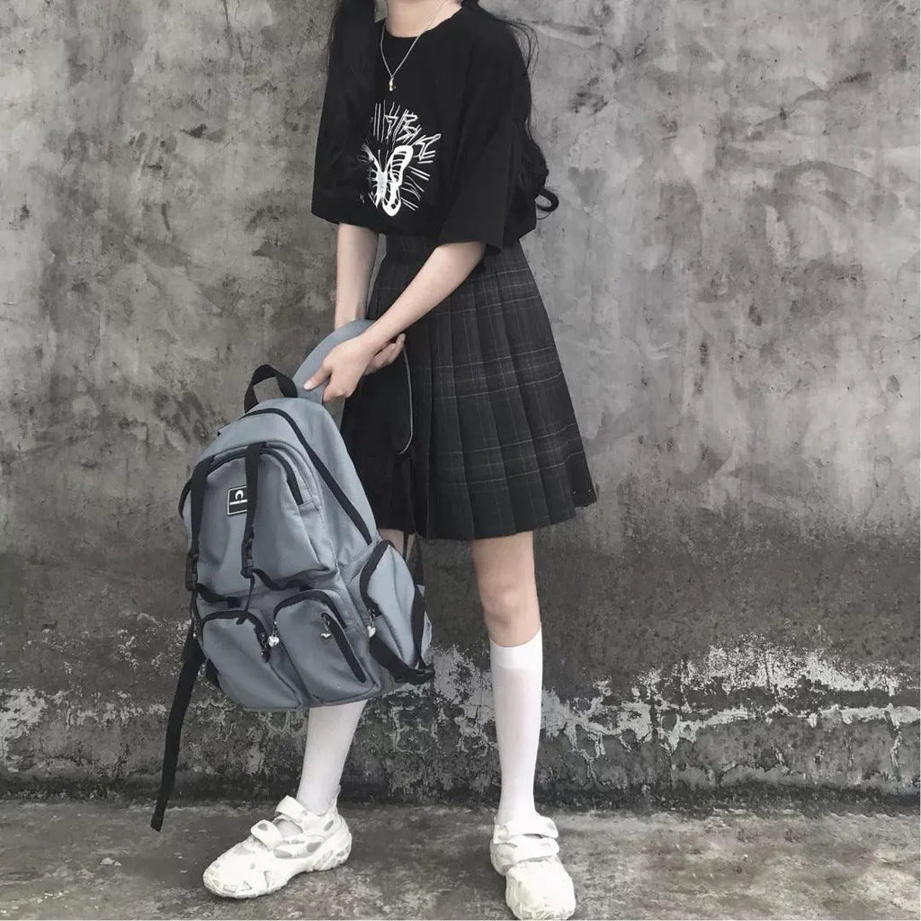 Gray Check Pleated Skirt