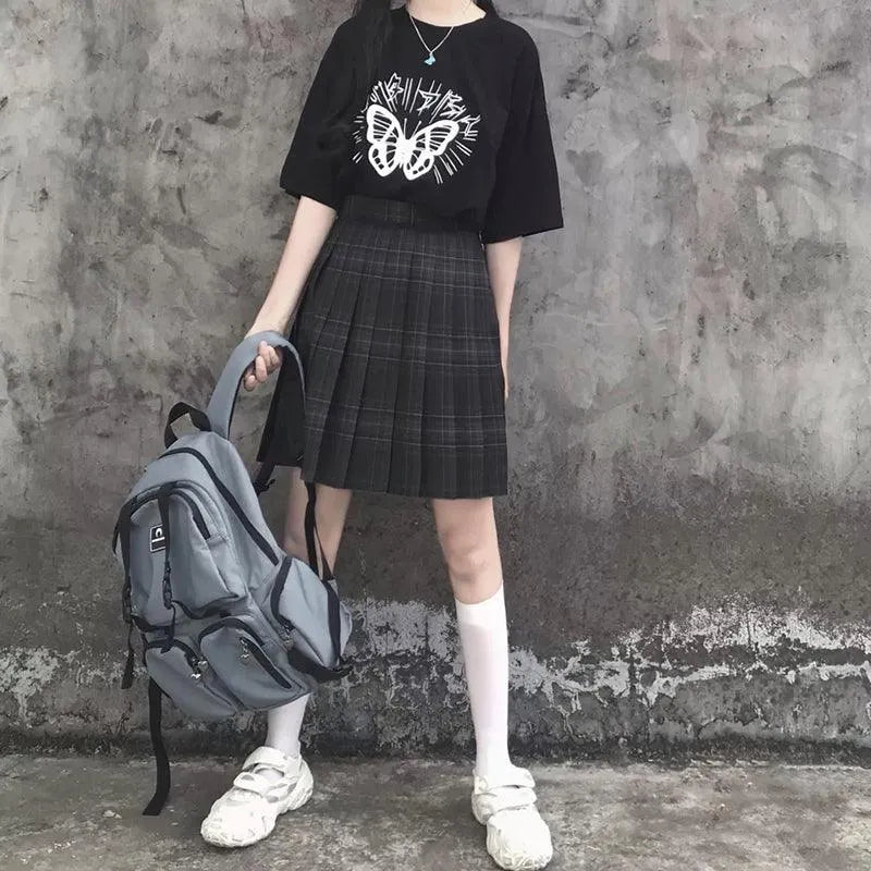 Gray Check Pleated Skirt