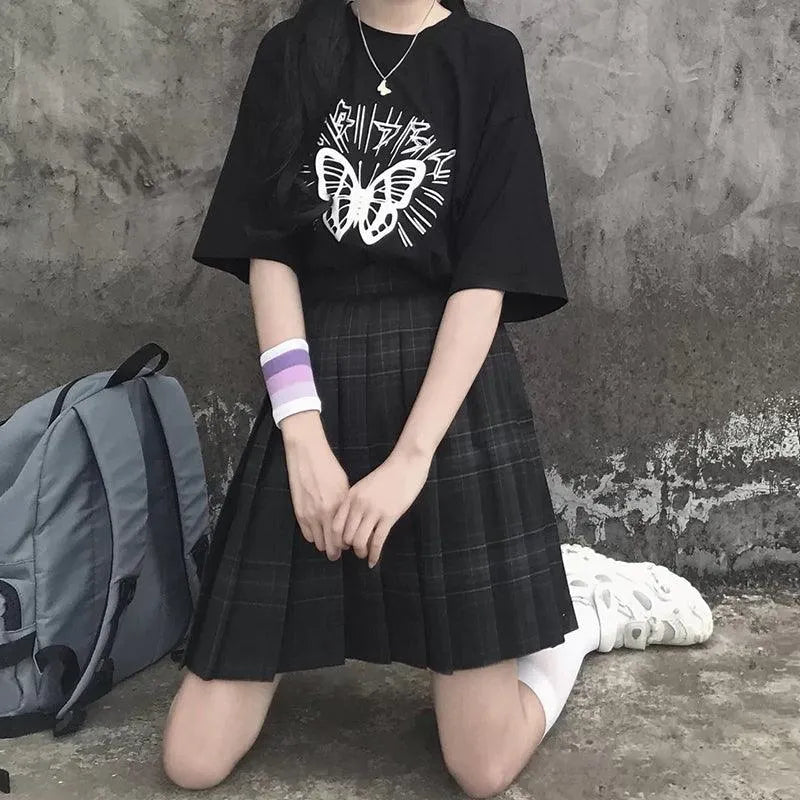 Gray Check Pleated Skirt