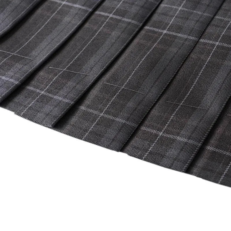 Gray Check Pleated Skirt