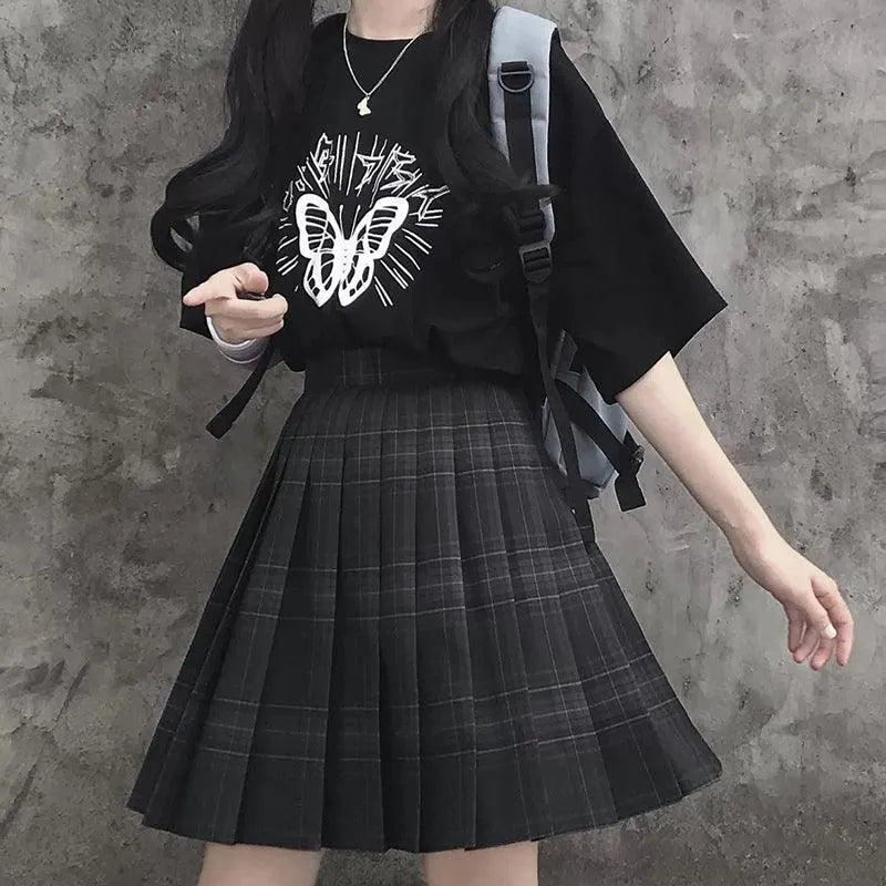 Gray Check Pleated Skirt