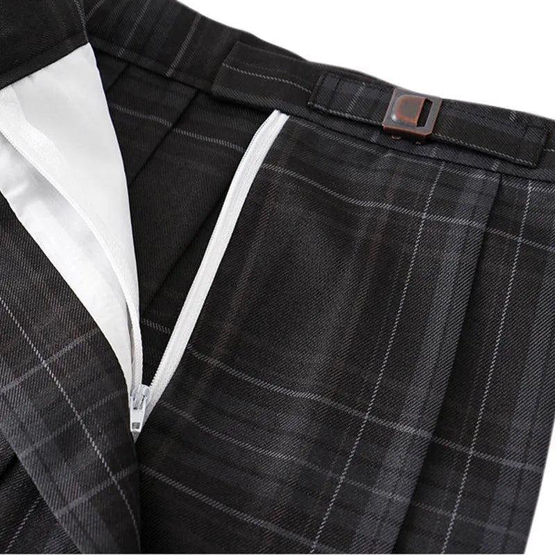 Gray Check Pleated Skirt