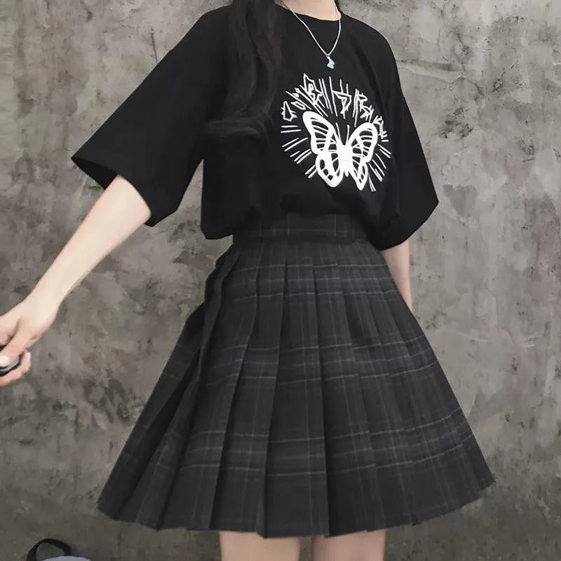 Gray Check Pleated Skirt