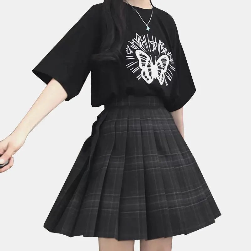 Gray Check Pleated Skirt